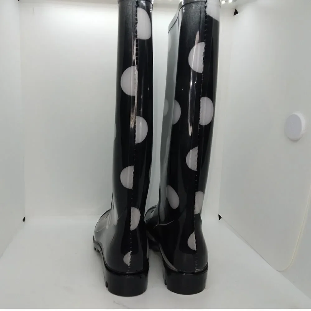 Arizona Jean Co. Womens Pre-owned Shiney Black w/Gray Dots Rain Boots - sz. 6M